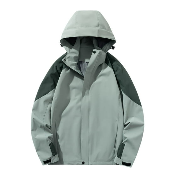 snilers Big and Tall Rain Jacket Men Removable Hooded Zip Up Windproof Raincoat Cycling Shell Jacket Winter Warm Color Block Outwear with Pockets