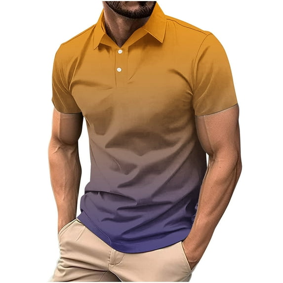 snilers Big and Tall Shirts for Men Short Sleeve Quick Dry Golf Shirt Gradient Lapel Athletic Tops Dressy Casual Work Business Tennis Shirt