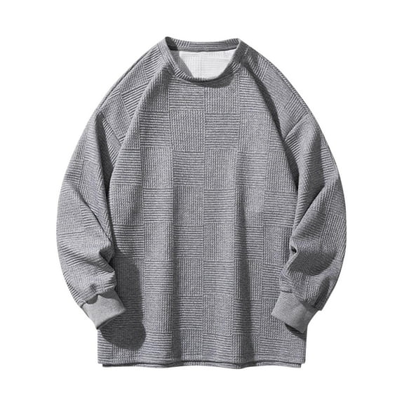 snilers Big and Tall Sweatshirts for Men Long Sleeve Crew Neck Pullover Soft Baggy Solid Color Square Textures Sweatshirt M-5XL