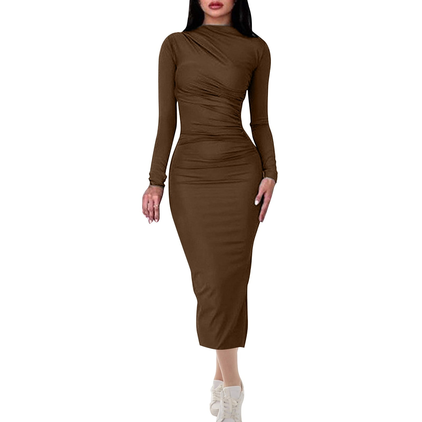 snilers Bodycon Dresses for Women Long Sleeve Slim Fitted Midi Dress  Elegant Party Dinner Formal Dress Solid Color Pencil Dresses