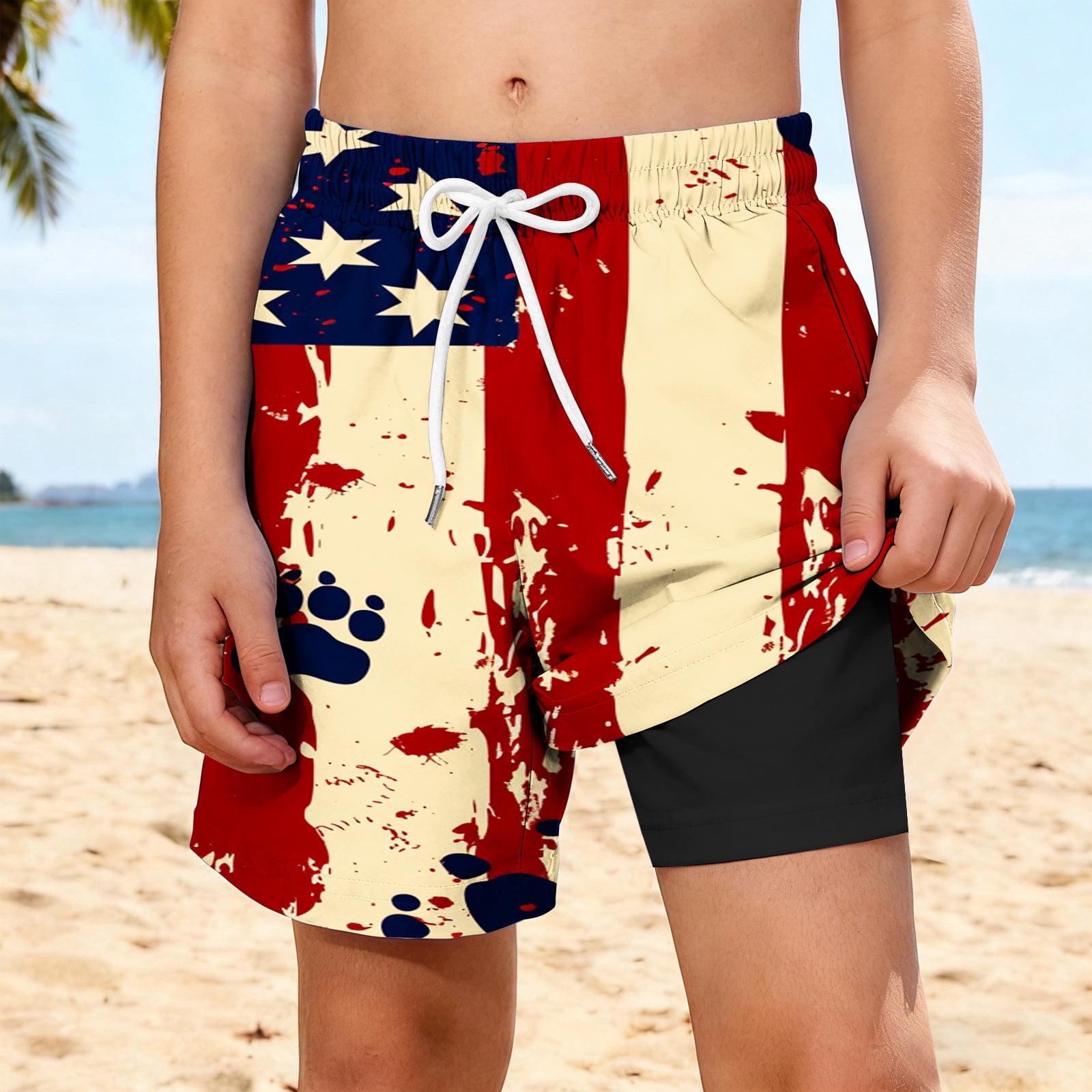 Boys American Flag Swim Trunks