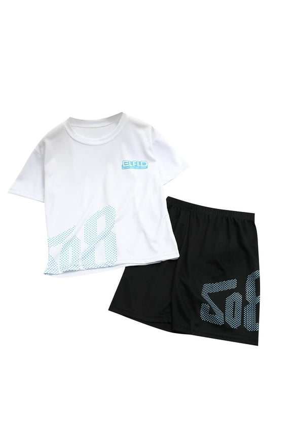 Boys Athletic Short Sets Short Sleeve T Shirt Track Shorts Set 2 Piece Outfits Summer Training Sportswear Tracksuits Loose Clothing Sets Size 3-16 Years