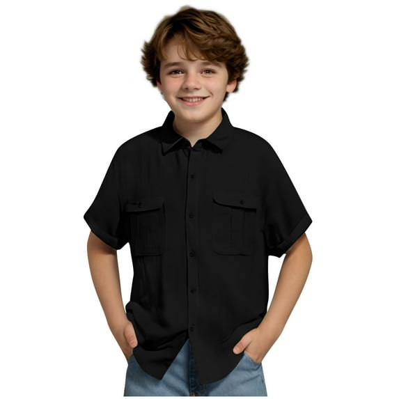 snilers Boys Button Down Shirts Classic Collared Pocket Short Sleeve Casual Fashion Summer Top Solid Color Basic Tees for 3-14 Years