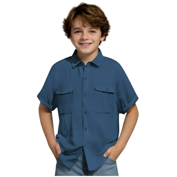 snilers Boys Button Down Shirts Classic Collared Pocket Short Sleeve Casual Fashion Summer Top Solid Color Basic Tees for 3-14 Years