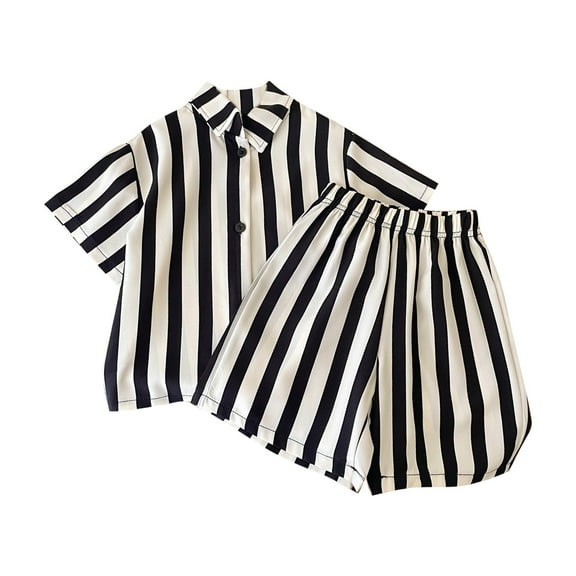 snilers Boys Clothes Striped Short Sets Button Down Shirts and Shorts 2 Piece Set Loose Fitted Summer Outfits Size 1-16 Years