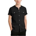 thumbnail image 1 of snilers Boys Cotton Linen Button Down Shirts Short Sleeve T-Shirt Casual Solid Vacation Beach Tops with Pockets 5-15 Years, 1 of 7