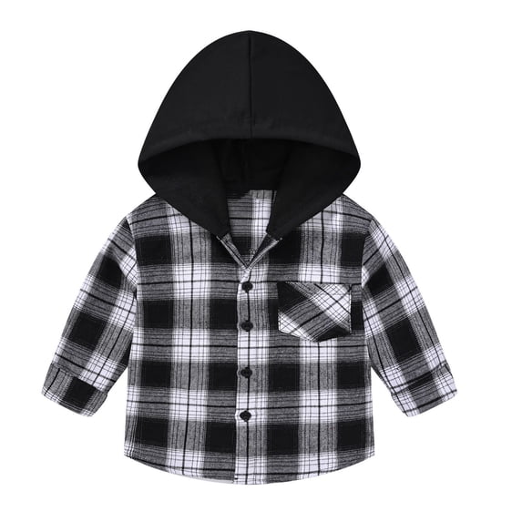 snilers Boys Girls Jackets Hooded Button Up Long Sleeve Shirt Jackets Fleece Soft Baggy Plaid Shacket Spring Autumn Warm Outerwear 7-14Y