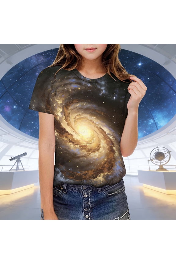 Boys Girls Shirts Galaxy Graphic T-Shirt Kids Novelty Short Sleeve Crewneck Tops Starry Sky Print Tees 4-16 Years