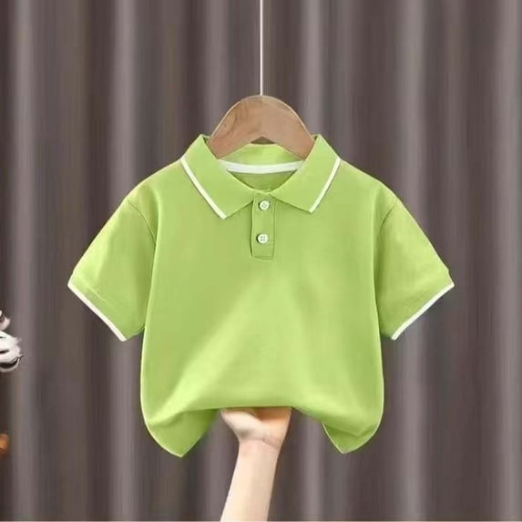 snilers Boys Girls Short Sleeve Golf Shirts Summer School Uniform Button Closure Color Block Collared Cotton Shirt 1-11 Years
