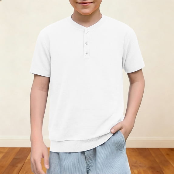 snilers Boys Henley Long Sleeve Shirts Kids Casual Waffle Knit Tops Summer Soft Breathable Solid Crewneck Basic Tees 4-14 Years