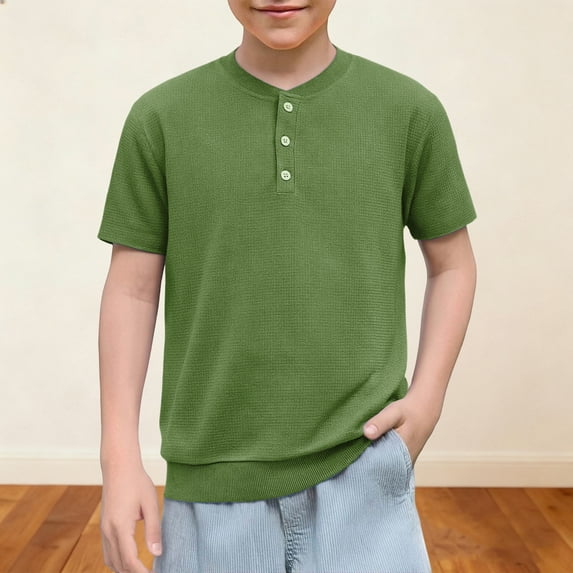 snilers Boys Henley Long Sleeve Shirts Kids Casual Waffle Knit Tops Summer Soft Breathable Solid Crewneck Basic Tees 4-14 Years