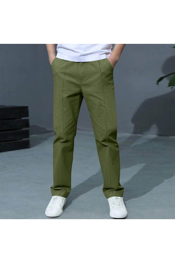 Boys School Uniform Twill Khaki Pants Kids Flat Front Comfortable Waistband Stretch Chino Pants with Pockets 3-14 Years