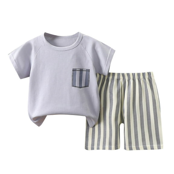 snilers Boys Summer Outfits Set Kids Short Sleeve Top T-Shirt and Striped Shorts Beach Casual Vacation Clothing Sets Size 1-10 Years