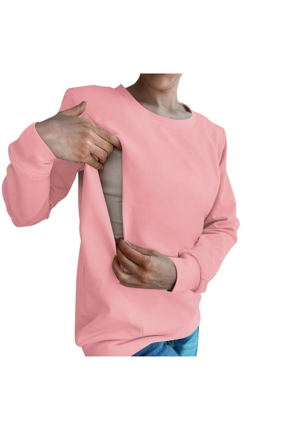 Breastfeeding Shirts for Women Hidden Zipper Nursing Tops Side Split Postpartum Clothes Long Sleeve Sweatshirt