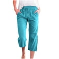 thumbnail image 1 of snilers Capri Pants for Women Casual Summer Drawstring Elastic High Waist Linen Pant Straight Wide Leg Cropped Trouser Plus Size, 1 of 6