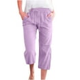 thumbnail image 1 of snilers Capri Pants for Women Casual Summer Drawstring Elastic High Waist Linen Pant Straight Wide Leg Cropped Trouser Plus Size, 1 of 6