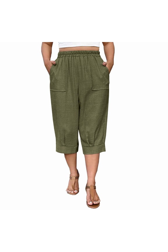 Capri Pants for Women Plus Size Wide Leg High Waist Lounge Cropped Pants Summer Boho Beach Chino Capris with Pockets XXL