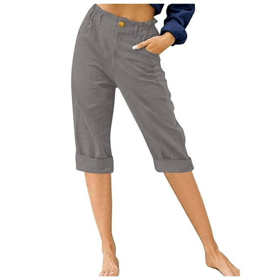 snilers Capri Pants for Women Relaxed Fit Solid Color Elastic Waist Cropped Pants Straight Lightweight Capris with Pockets