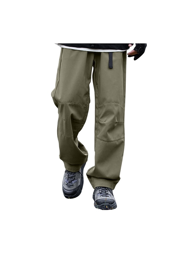 Cargo Pants Men Elastic Waist Straight Wide Leg Pants Side Split Zip Up Breathable Mesh Lining Outdoor Fishing Travel Camping Trousers