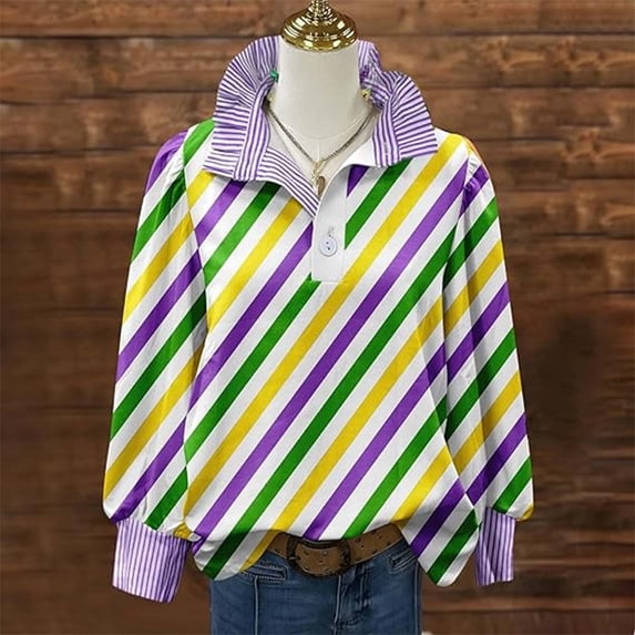 snilers Carnival Shirts for Women Masquerade Outfits Color Bead Sequin Print Blouse Novlty Graphic Long Sleeve Stylish Top S-2XL