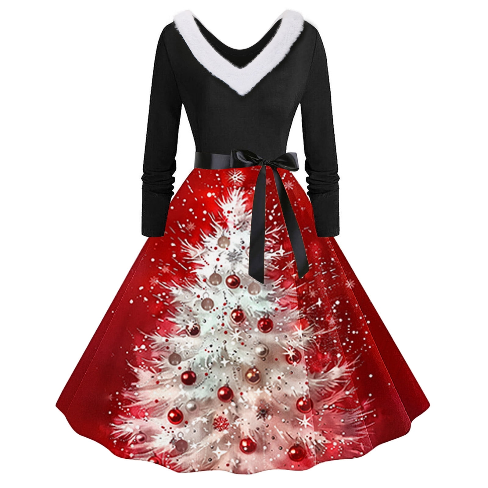 snilers Christmas 2024 Cocktail Dresses for Women Fuzzy Patchwork V