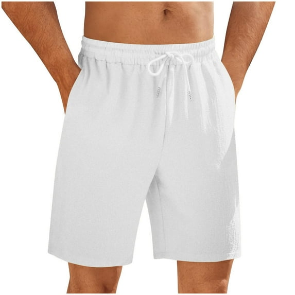 snilers Cotton Linen Shorts for Men Trendy Solid Color Casual Loose Athletic Shorts Drawstring Elastic Waist Summer Beach Shorts