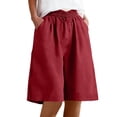 thumbnail image 1 of snilers Cotton Linen Shorts for Women Loose Knee Length Bermuda Shorts Casual Wide Leg Elastic Waist Baggy Summer Shorts S-2XL, 1 of 8