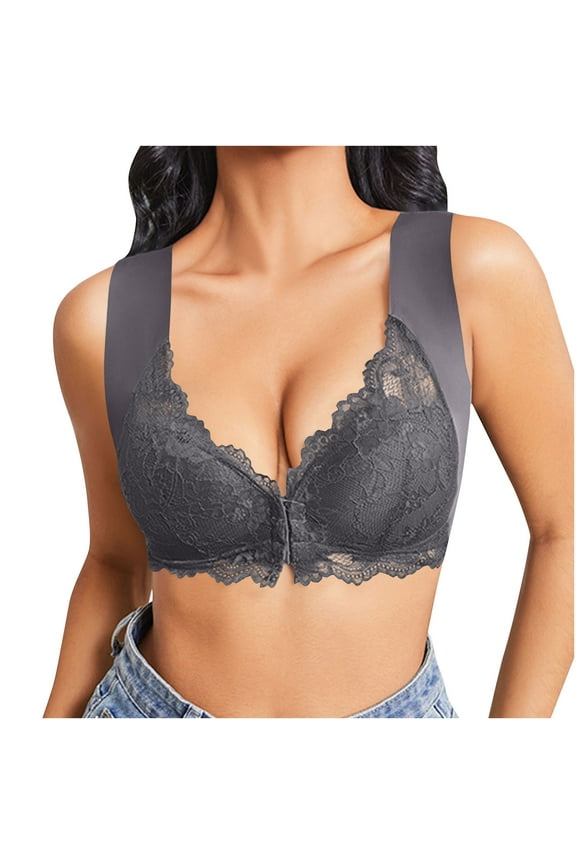 Front Closure Bras for Women Full Coverage Push Up Convenient Front Close Hook Mastectomy Bras No Underwire Wide Straps Bralettes
