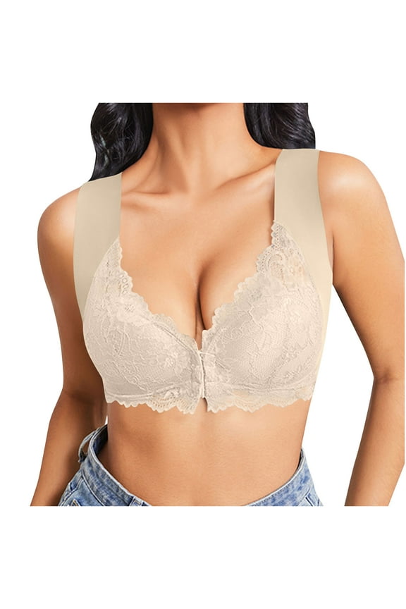 Front Closure Bras for Women Full Coverage Push Up Convenient Front Close Hook Mastectomy Bras No Underwire Wide Straps Bralettes