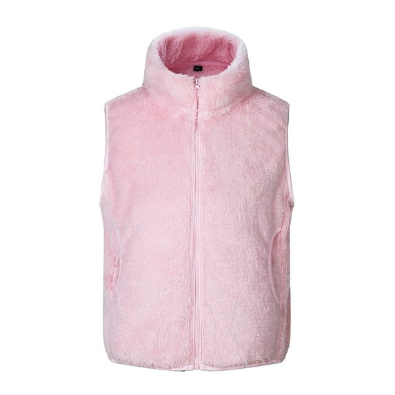 snilers Girl Boys Fluffy Vest Jackets Full Zip Stand Collar Sleeveless Fleece Jackets Soft Comfy Lightweight Fall Winter Warm Outerwear 3-8Y