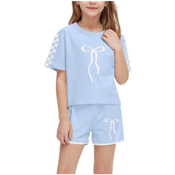 snilers Girls Athletic Short Sets Loose Fitted Summer Outfits 2 Piece Floral Print T Shirt and Shorts Clothing Set Size 5-14 Years