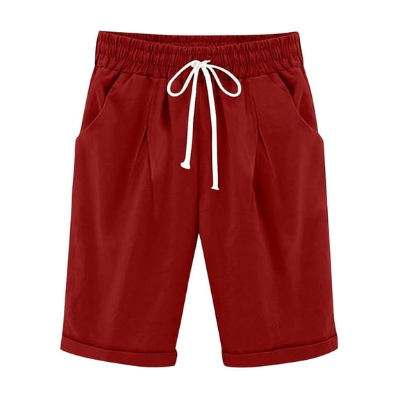 snilers Girls Bermuda Shorts Knee Length Straight Leg Cotton Linen Long Shorts Summer Casual Elastic Waist Short Pants 4-15 Years
