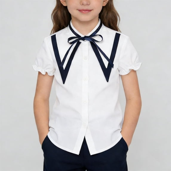 snilers Girls Button Down Shirt Casual Color Block Long Sleeve Collared Tops Formal School Uniform Dress Shirts 2-12 Years