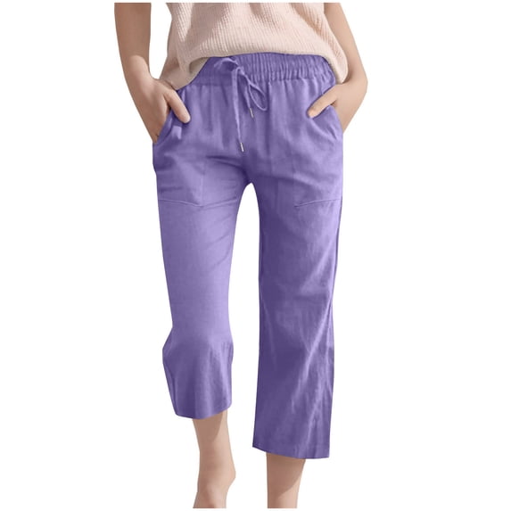 snilers Girls Capris Pants Elastic Waist Drawstring Cropped Pants Classic Solid Color Summer Trousers for 3-14 Years