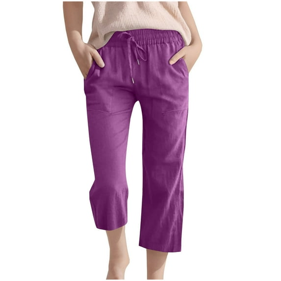 snilers Girls Capris Pants Elastic Waist Drawstring Cropped Pants Classic Solid Color Summer Trousers for 3-14 Years