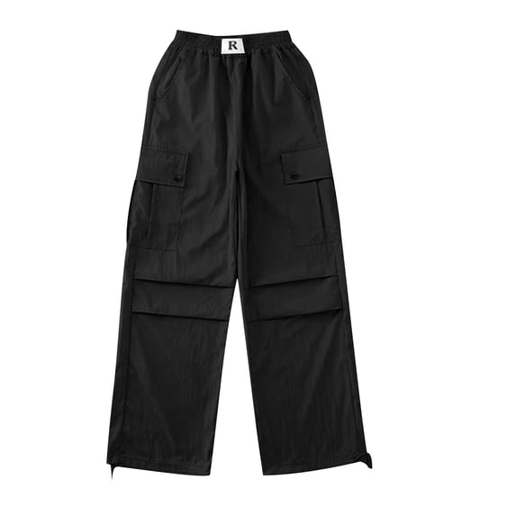 snilers Girls Cargo Pants Elastic Waist Wide Leg Sweatpants with Flap Pockets Cinch Bottom Summer Trousers Size 5-16 Years