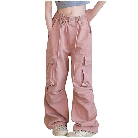 snilers Girls Cargo Pants Elastic Waist Wide Leg Sweatpants with Flap Pockets Cinch Bottom Summer Trousers Size 5-16 Years