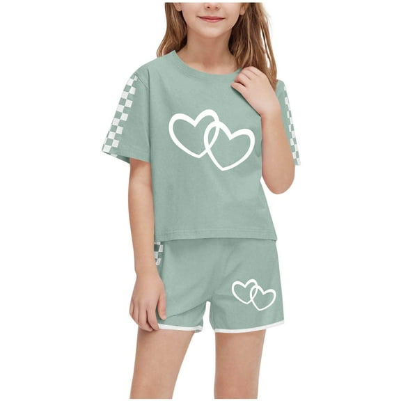 snilers Girls Clothes 2 Piece Outfits Athletic Short Sets Floral Print T Shirts and Shorts Summer Clothing Set Size 5-14 Years