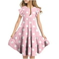 thumbnail image 1 of snilers Girls Dresses Flutter Sleeve A Line Swing Flared Skater Party Dress Crew Neck Smocked Midi Dress for Kids 5-15 Years, 1 of 7