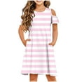 thumbnail image 1 of snilers Girls Dresses Short Sleeve Striped T Shirt Dresses Crew Neck Cold Shoulder A Line Summer Dress Beach Vacation Swing Sundress Size 3-14 Years, 1 of 8
