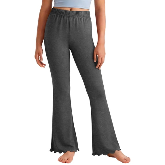 UQJfacai Girls Flare Leggings Ruffle Bell Bottom Elastic Mid Waist Yoga Pants Kids Cute Casual Strechy Flared Pants 4-16 Years