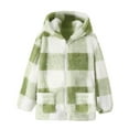 thumbnail image 1 of snilers Girls Fleece Jacket Thickened Warm Fuzzy Plaid Hoodies Fashion Casual Outerwear Zip Up Long Sleeve Winter Coats with Pockets Size 9 Years, 1 of 9