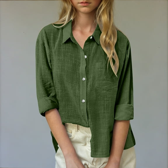 snilers Girls Linen Shirts Summer Boho Long Sleeve Button Down Shirt Kids Casual Loose Beach Vacation Cotton Blouses 5-14 Years