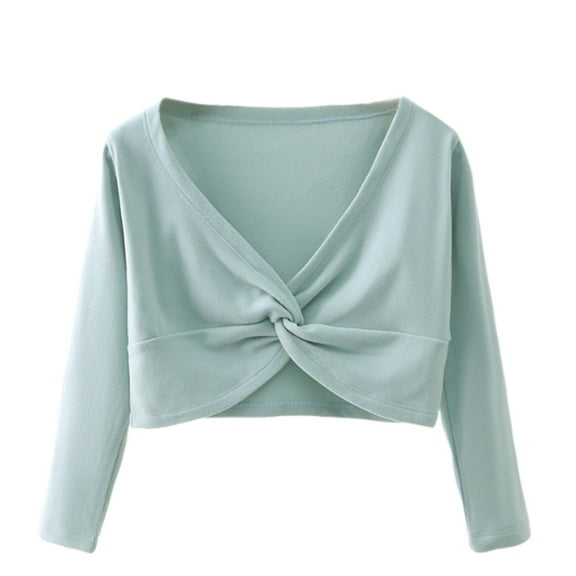 snilers Girls Long Sleeve Shirts Fashion Solid Shrug Front Knot Wrap Top Kids Ballet Dance Dress Cover Up Cardigan Sweaters Size 6-7Years