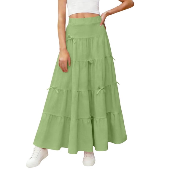 snilers Girls Maxi Skirts High Waisted Boho Bow Flowy Tiered Skirt Tween Girl Summer Swing Ankle Length Long Skirts 4-15 Years