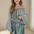 thumbnail image 1 of snilers Girls Renaissance Peasant Blouse Off Shoulder Bell Sleeve Tops Summer Trendy Solid Pirate Boho Tunic Shirts 5-15 Years, 1 of 8