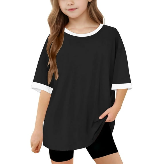 snilers Girls T Shirt Short Sleeve Crewneck Tops Color Block Summer Stretchy Pullover Loose Fitted Athletic Tees 5-15T