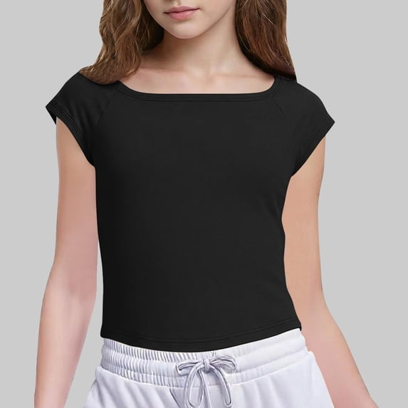 snilers Girls Short Cap Sleeve T Shirts Kids Crewneck Summer Crop Tops Casual Fashion Slim Fit Side Split Baic Tees 5-15 Years