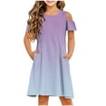thumbnail image 1 of snilers Girls Summer Dress Short Sleeve Cold Shoulder Crew Neck Swing Gradient Dresses Beach Vacation Sundress with Pockets Size 3-14 Years, 1 of 8