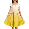 thumbnail image 1 of snilers Girls Summer Dress Square Neck Short Sleeve Casual Loose Ruffle Smocked Midi Dress Beach Vacation Swing Gradient Sundress Size 3-14 Years, 1 of 6